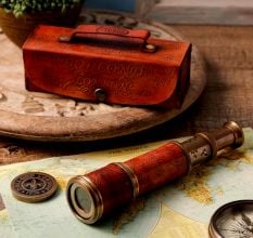 Antique Brass Telescope with Leather Case Handcrafted